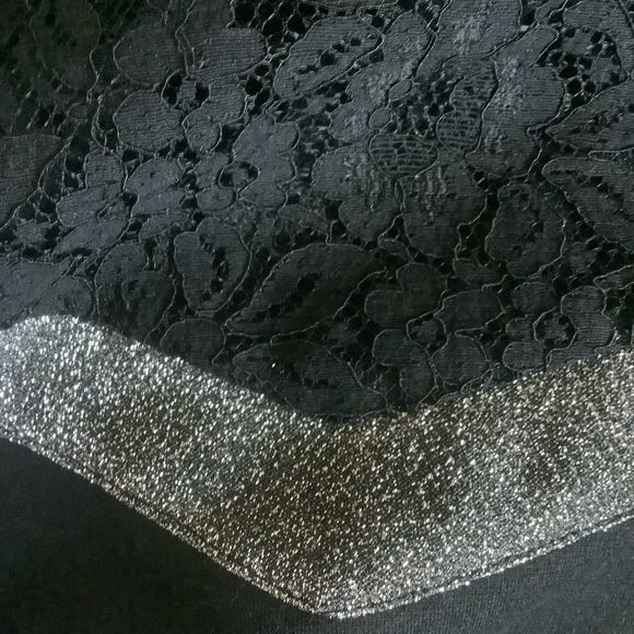 SANDRA VENDITTI BLACK & METALLIC SILVER/ LACE SHORT SLEEVE MIDI DRESS/ Size M - Picture 6 of 9